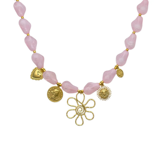 Rosa stone ketting